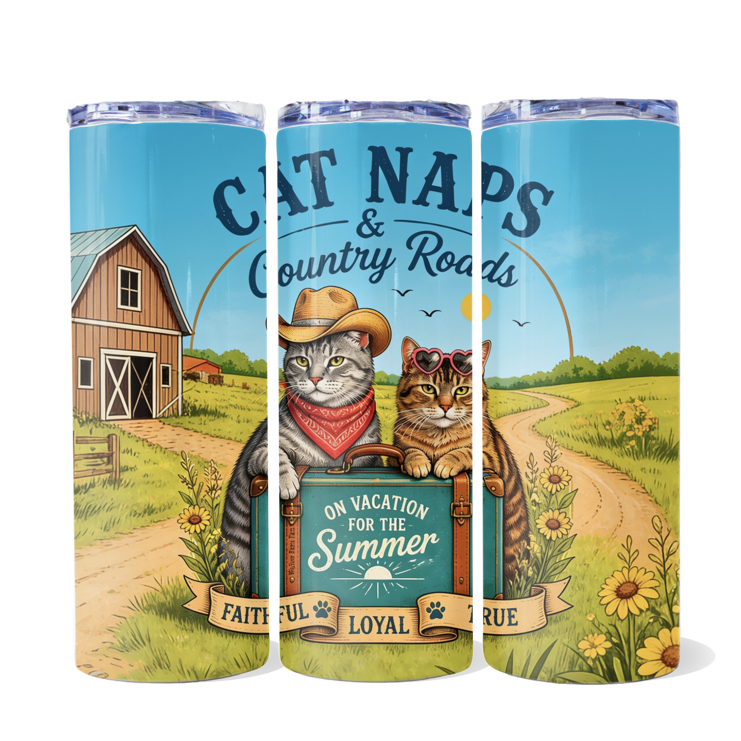 Cat Naps & Country Roads | 20oz Skinny Metal Tumbler with Lid and Straw